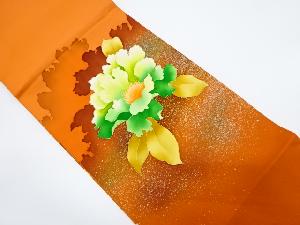 塩瀬　手描き牡丹模様開き名古屋帯（額縁仕立て）